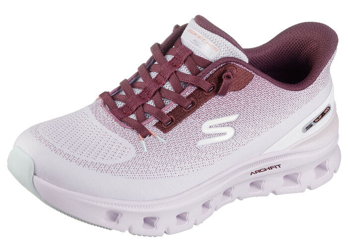 SKECHERS, trendige Damen-Sneaker, mit geformter Slip-Ins Fersenplatte WEISS-BORDEAUX